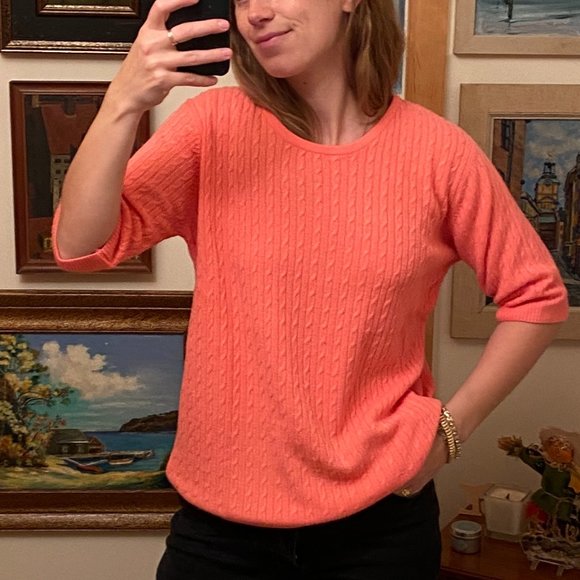 pink scottish cashmere cable-knit short-sleeved sweater - Picture 6 of 6